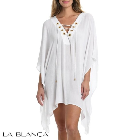 NWT La Blanca Capri Lace Front Beach Caftan Dress Swimwear Cover Up - Picture 1 of 4